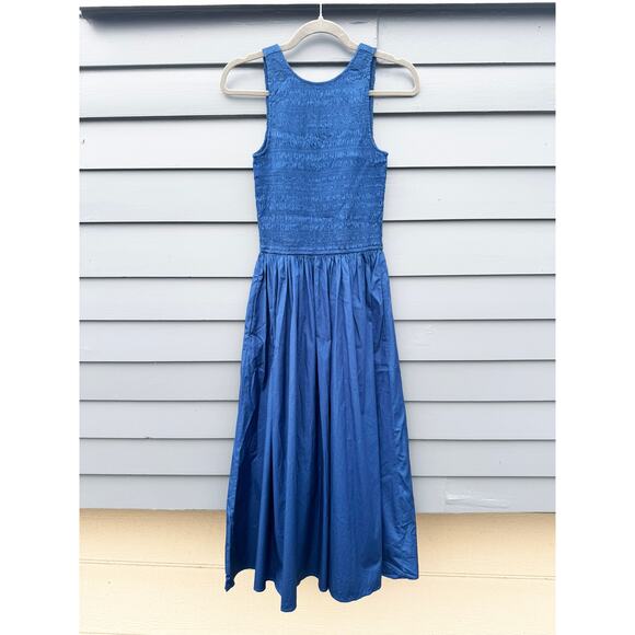 NWT MADEWELL The Petite Melody Scoopback Smocked Midi Dress Blue Moon PXL - Picture 4 of 8